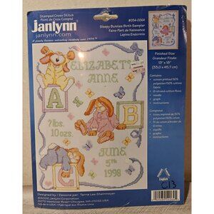 Vintage Janlynn Sleepy Bunnies Birth Sampler Cross-Stitch Kit 054-0064